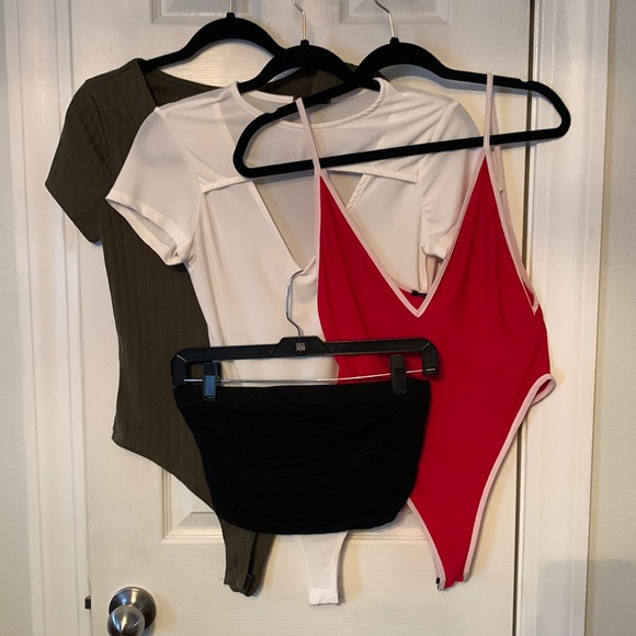 Forever 21 Tops - Forever 21, 1-Green, 1 Red, 1 Cream Bodysuits & 1 Halter Black Top #020